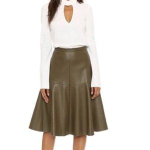 JOA Vegan Leather Flared Skirt - Olive Green sz S